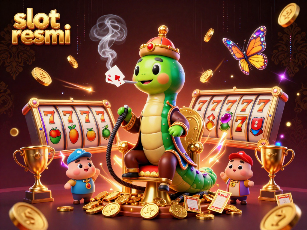Experience excitement with slot resmi as vibrant slot reels spin amidst an imaginative 3D casino scene.