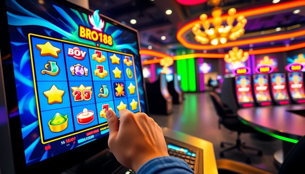 Bermain bro138 slot dengan antusiasme dan suasana kasino yang meriah.