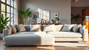 Stylish sofa beds in a contemporary living room, promoting comfort and elegance.