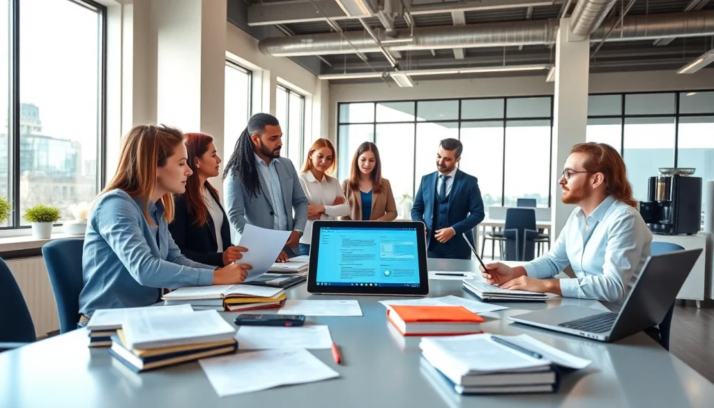 Engaging professionals collaborating at https://www.elitetranslingo.com in a modern workspace.