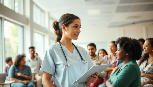 Illustration of the philosophy of nursing practice, showcasing a nurse supporting diverse patients in a healthcare setting.