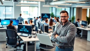 Outsourced IT Support Tampa with IT professionals collaborating in a modern office.