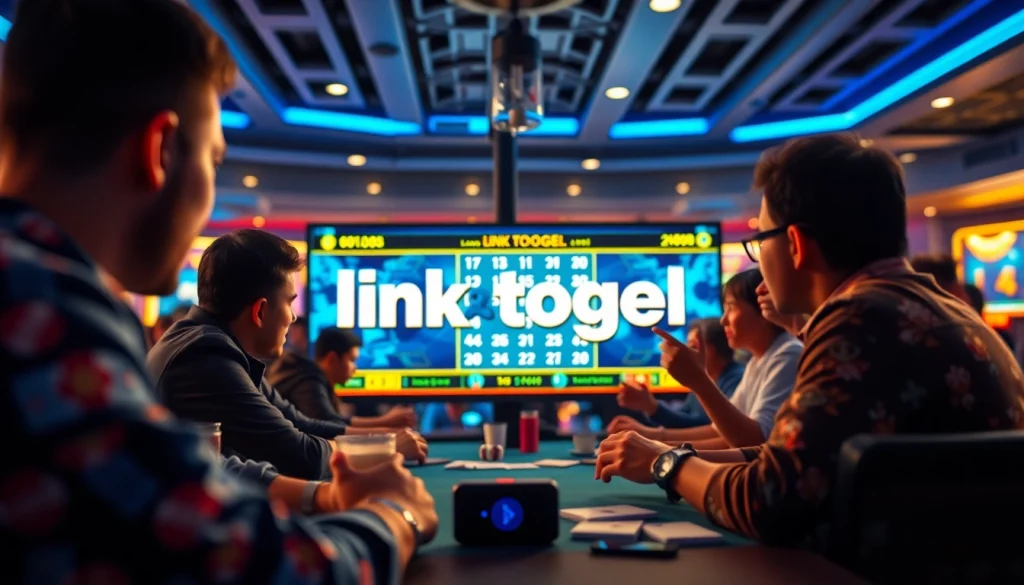 Menampilkan pemain yang bersemangat menggunakan link togel dalam suasana permainan lotere yang intens.