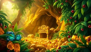 Visual of King Solomon's Mine showcasing gold veins and gemstones in a lush jungle
