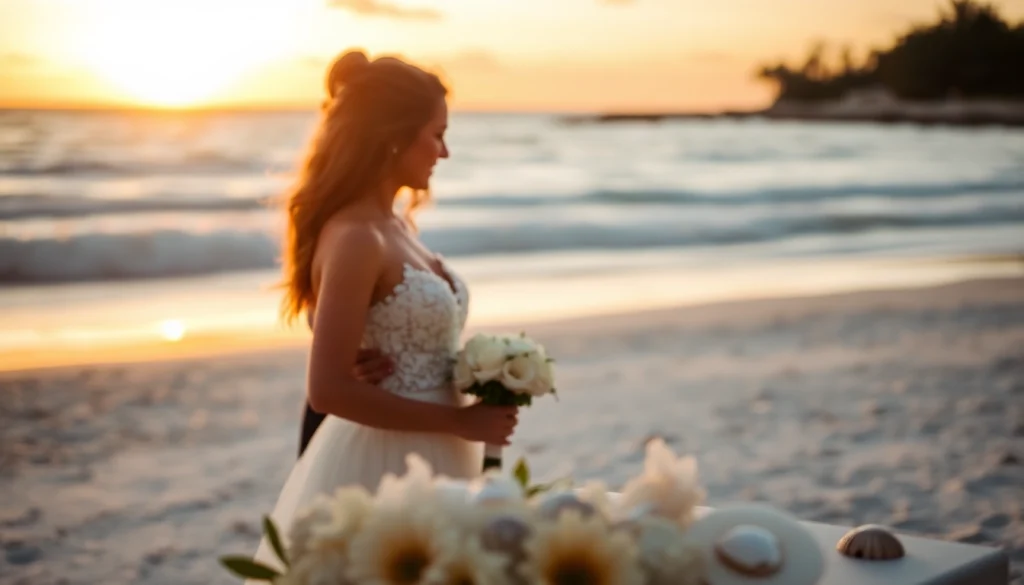 Tampa elopement photographer capturing a romantic couple at sunset on the beach.