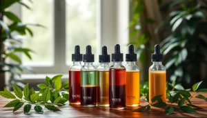 Vape liquid bottles in an inviting setting with natural light highlighting their uniqueness
