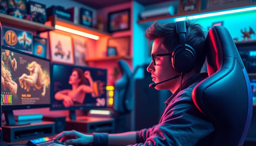 Permainan login lapak303 game yang diperankan oleh gamer di ruang gaming modern dan stylish.