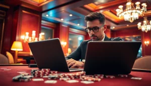 Analisis komengtoto gacor oleh pemain judi di kasino modern dengan suasana mewah.