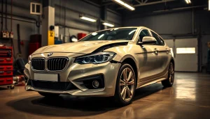 Kfz Sachverständiger Düren begutachtet ein Unfallfahrzeug in der Werkstatt für präzise Wertschätzung.