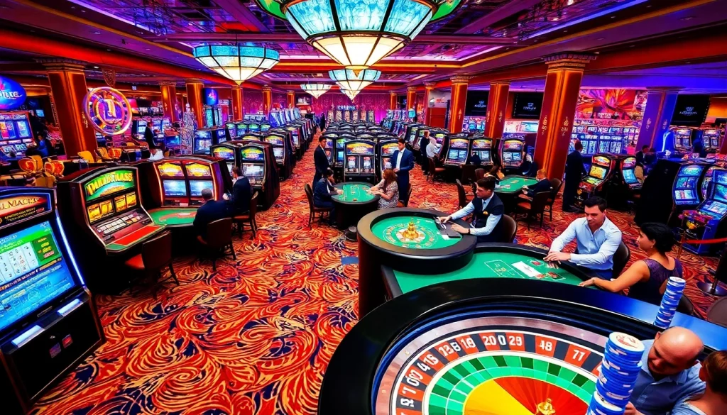 Casino gaming scene featuring KJC brand elements, showcasing vibrant tables and exciting players.