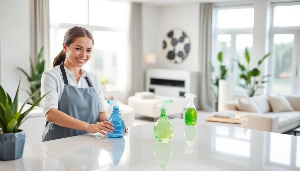 View of a professional cleaning service team efficiently cleaning a bright home environment.