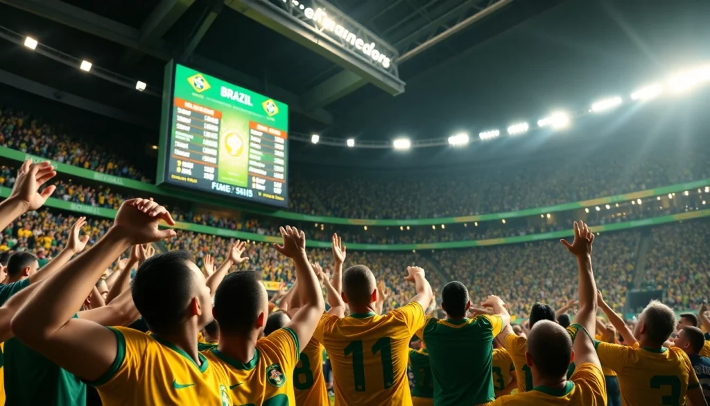 Engaging view of sports betting Brazil with lively fans and live betting odds displayed.