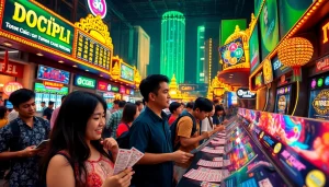 Main scene of togel online gameplay featuring excited players engaging with winning tickets and digital devices.