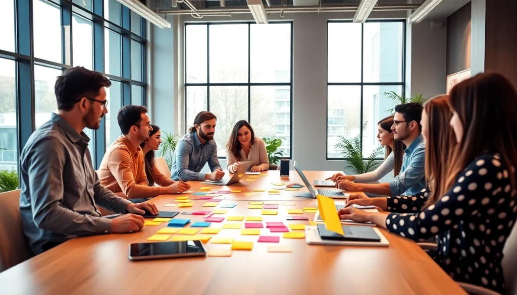 Plexatalk empowers collaboration through dynamic team brainstorming in a vibrant office.