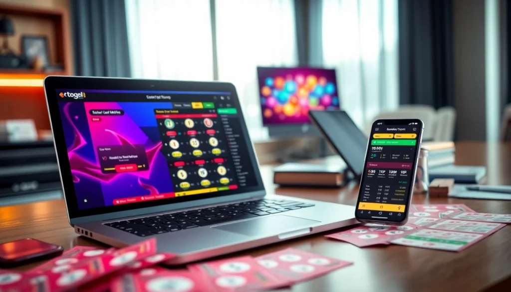 Menampilkan bandar togel resmi dengan antarmuka modern dan warna cerah dalam suasana digital yang mengundang.