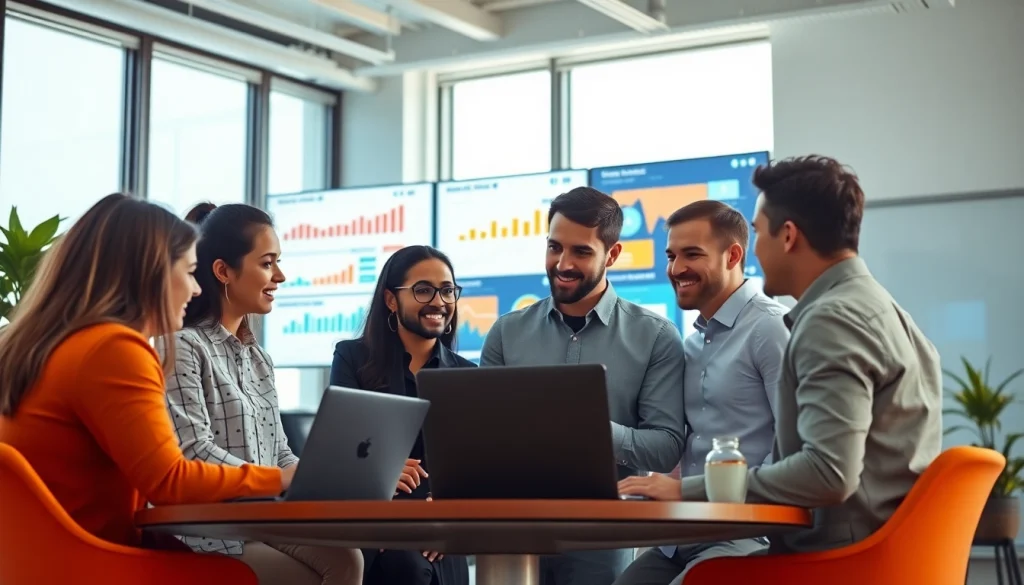 Fort Myers digital marketing agency team collaborating on innovative strategies in a modern office.