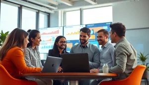 Fort Myers digital marketing agency team collaborating on innovative strategies in a modern office.