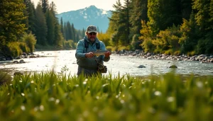Learn Fly fishing lessons near me with a professional instructor on a scenic riverbank.