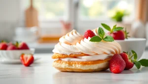 Geniet van een mousseline crème taart met een perfecte gladde afwerking en vers fruit.