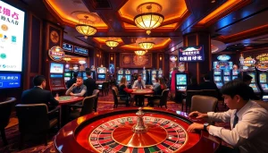 Exciting casino scene showcasing 상품권소액결제 with vibrant games and luxury surroundings.