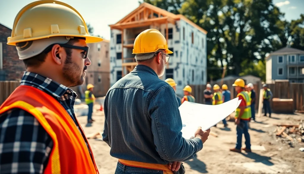New Jersey General Contractor leading a team at a construction site, illustrating teamwork and progress.