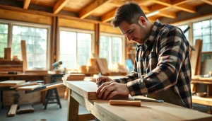 Carpentry Apprenticeship Near Me highlighting a carpenter working diligently in a sunny workshop.