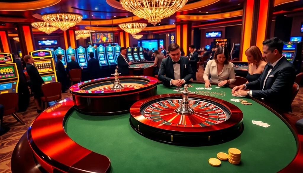 Engage in exhilarating games at https://rr88.wales/ with a vibrant casino scene showcasing roulette and poker.