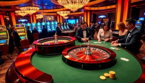 Engage in exhilarating games at https://rr88.wales/ with a vibrant casino scene showcasing roulette and poker.