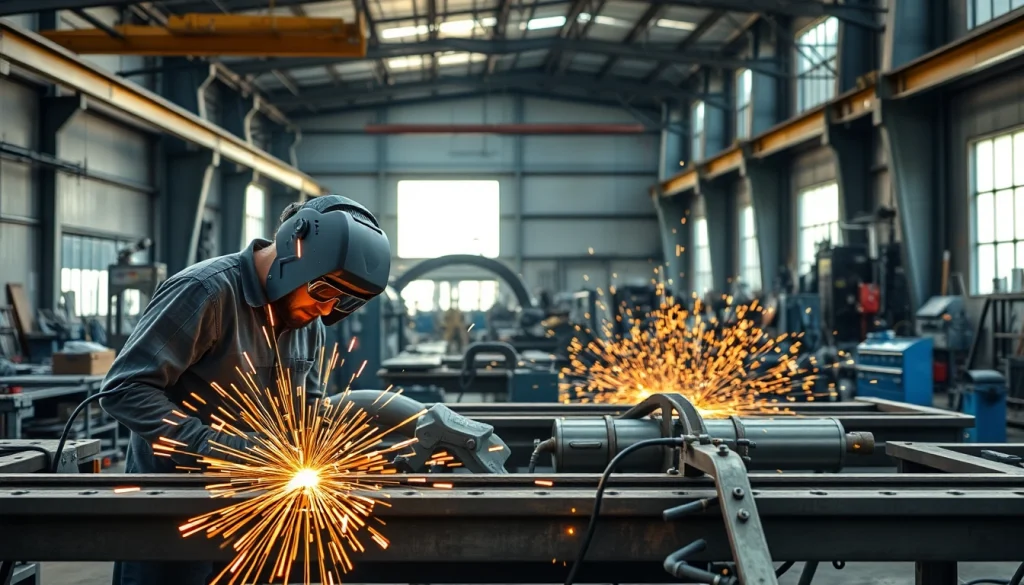View of expert steel fabricators near me working in a modern metal workshop.