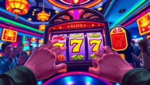 Memperlihatkan permainan slot matador168 dengan simbol cerah dalam suasana kasino yang meriah.