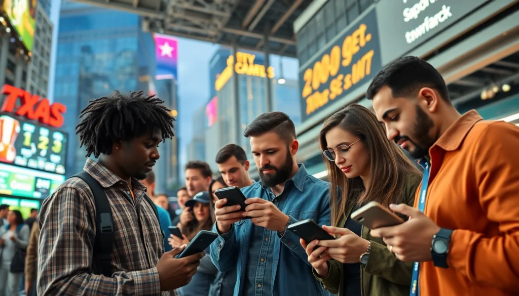 Explore the vibrant atmosphere of sports betting Texas in a lively city setting.