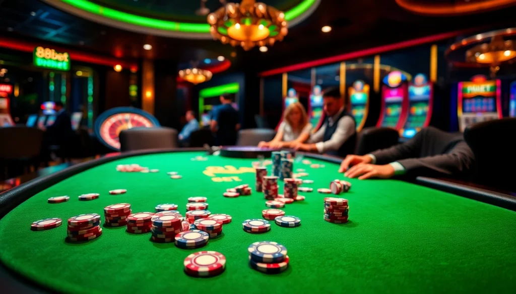 Players engaging in an exciting poker game at 188bet casino, highlighting luxury and professionalism.