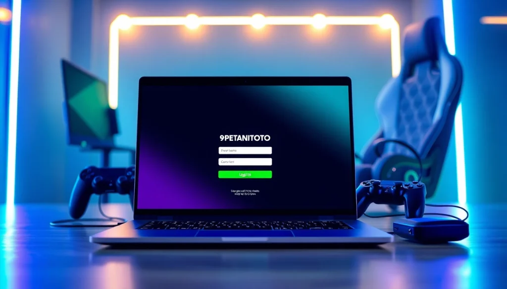 Masuk ke PETANITOTO login melalui layar laptop gaming yang futuristik.