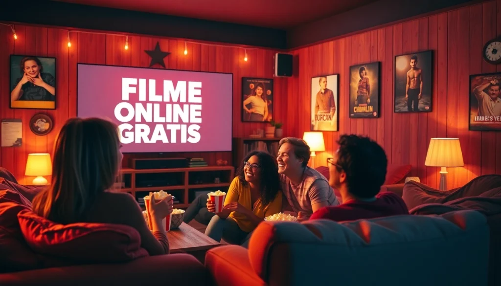 Experience filme online gratis with friends in a cozy movie night setting, complete with popcorn and laughter.