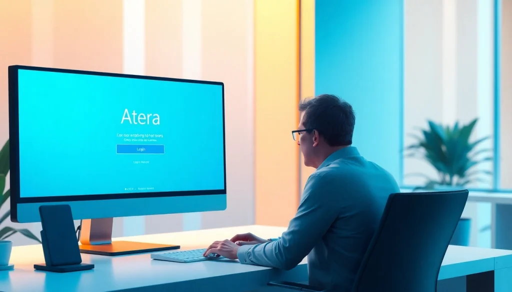 Atera login on a modern computer, user focused on secure sign-in process.