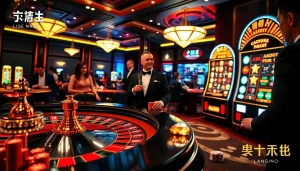 Experience the excitement of gambling at 여기여 with an elegant casino scene showcasing roulette, cards, and vibrant players.