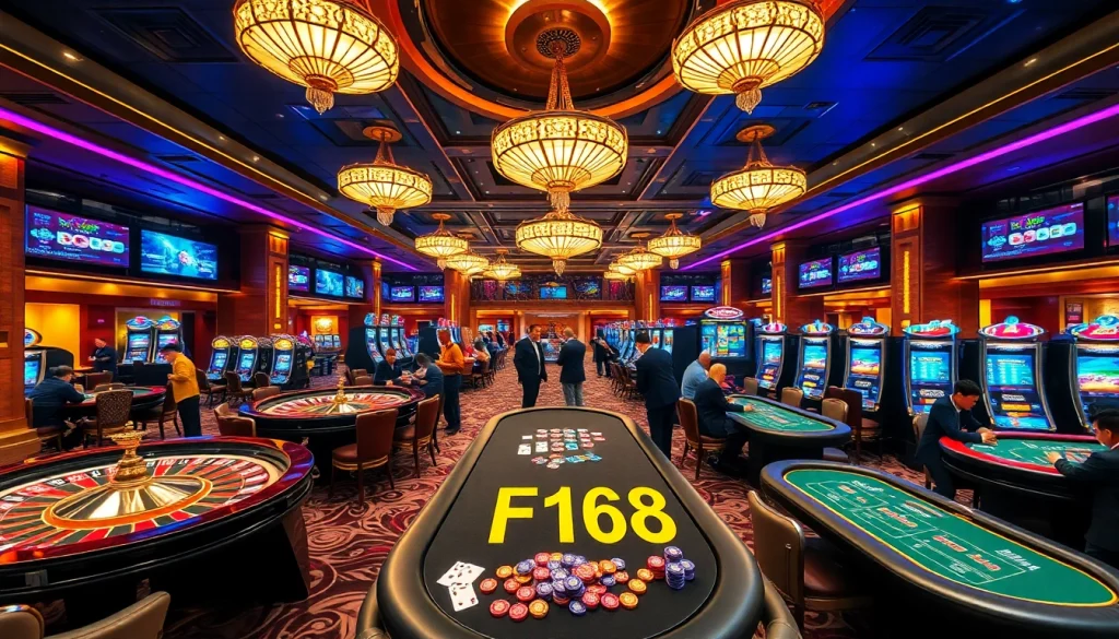 Immerse in the excitement of พอร์ทเกม F168 with vibrant casino gaming elements.