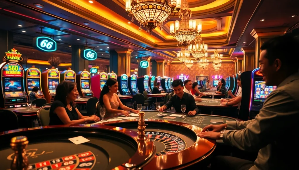 Engage in thrilling gameplay with new 66 at luxurious casino tables under shimmering lights.