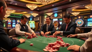 Engaging poker action at a luxurious casino table with elements from https://s88.works/ enhancing the excitement.