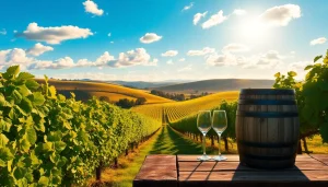Enjoy wineries in Clarksburg with scenic vineyards and inviting wine barrels.