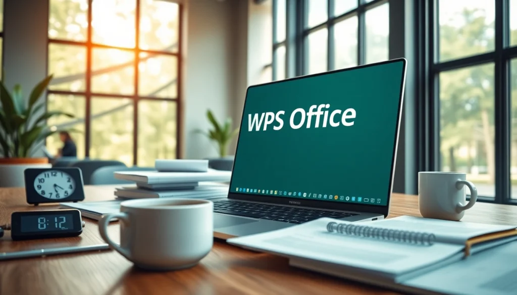 在充满自然光的高效办公空间中展示 WPS Office 软件及多种数字设备。