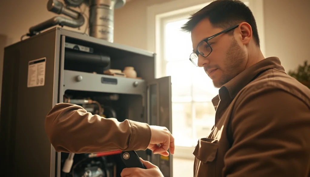 Expert technician performing furnace repair pound ridge with precision and professionalism in a residential setting.