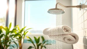 Enjoying a sunny shower in a bright, modern bathroom with vibrant decor and natural light.