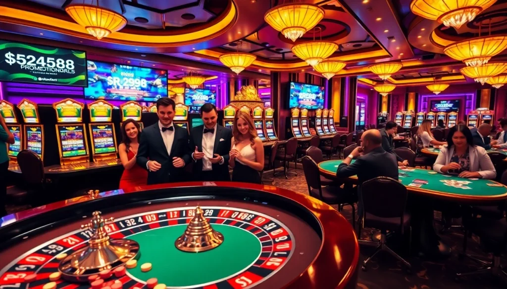 Engaged players enjoy the excitement of RR88's live casino games with vibrant tables and slot machines.