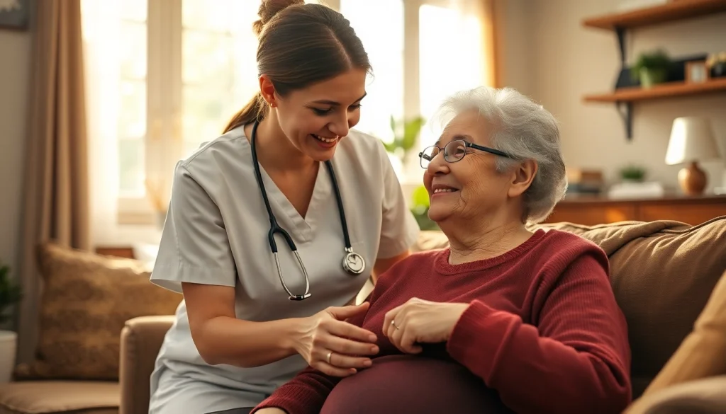 Experienced caregiver providing in home care austin tx in a warm, inviting living room.