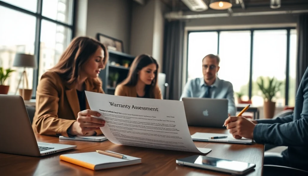 Analyze warranty options with a warranty company with clear exclusions highlighted in a professional office.