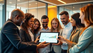 Promote workforce development through team collaboration in a modern office setting.