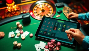 Players enjoying a thrilling game at fa88 casino table with cards and chips.