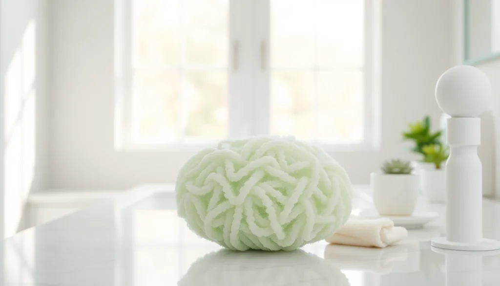 The best silicone loofah showcased on a bright bathroom countertop with elegant design elements.