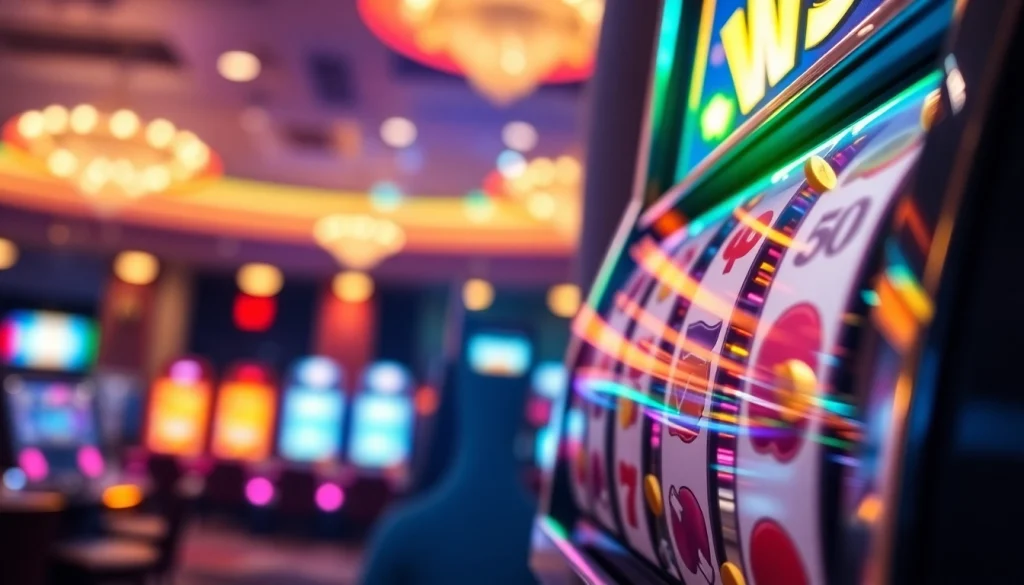 Menggambarkan pengalaman bermain slot depo 1k dengan desain mesin slot modern yang menarik.